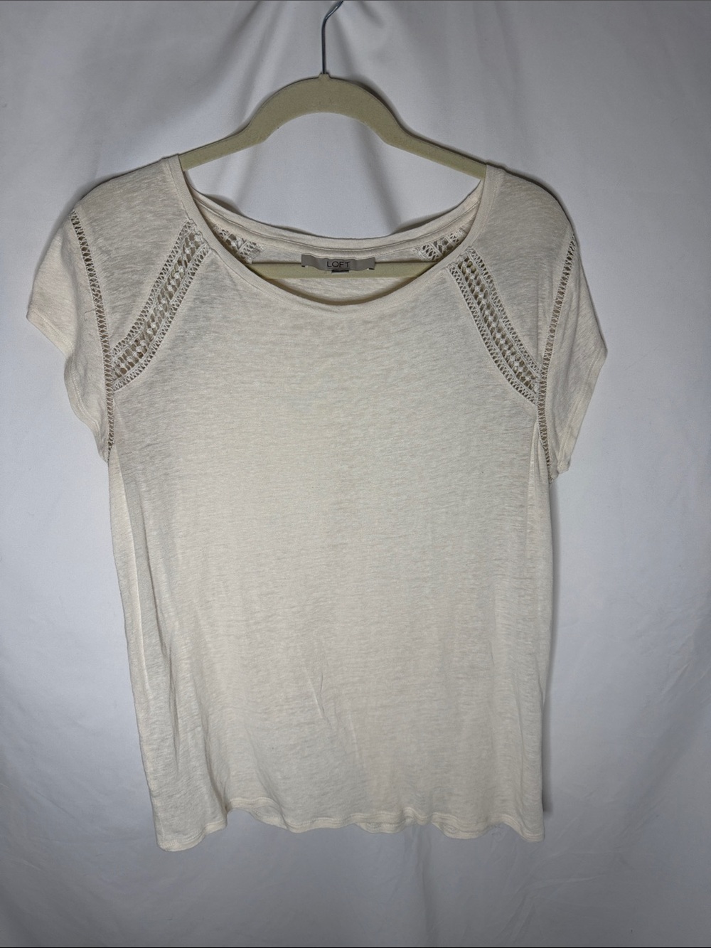 LOFT Cream Short Sleeve Tee with Crochet Accent